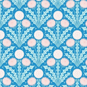 Dandelion Diamond block print blue pink by Pippa Shaw
