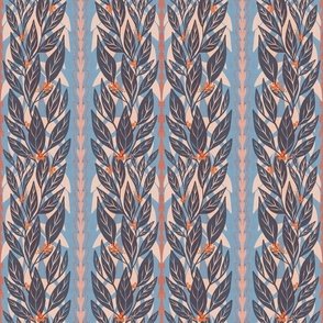 Navy Leaves on Blue (original)