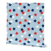 Navy blue white and red stars USA american national holiday 4th of july on baby blue SMALL