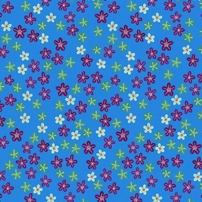 Ditsy Flowers Blue and Pink