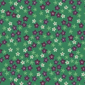 Ditsy Flowers Green and Pink