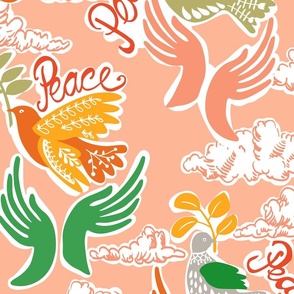 Peace Ukrainian folk art peachy - L