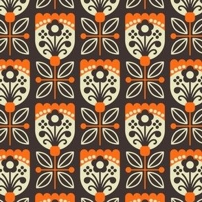 0821 - folk flowers, brown / orange
