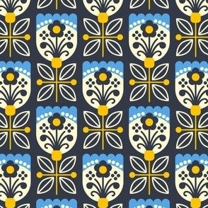 0822 - blue yellow folk flowers
