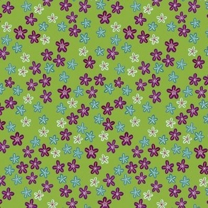 Ditsy Flowers - Green and Purple