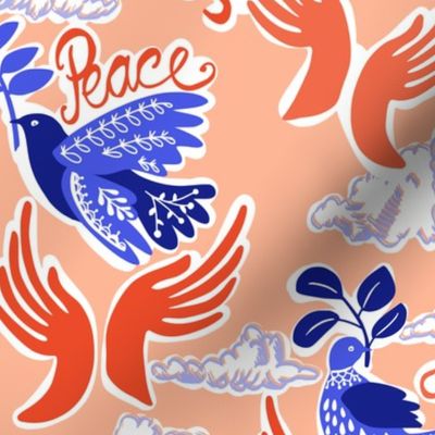 Peace Ukrainian folk art peachy ´n blue - M