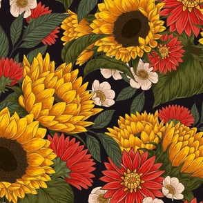 Sunflower Pattern Classic Dark Background