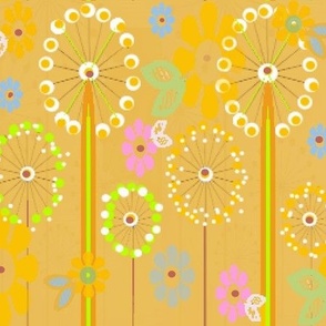 The Delightful Spring Dandelions Print -  © 2022 Vanessa Peutherer - Version 1 -  Golden Brown - 'intheweedsdc' 2022 -  