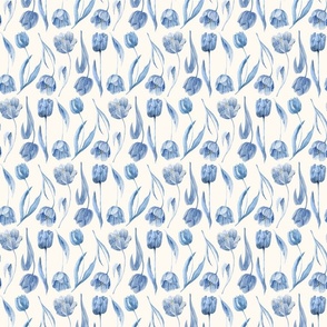 Dutch Tulips Hand-painted - Delft blue I M size I 6" I on Off white