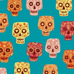 Mexican Day of the Dead Sugar Skulls Teal Jumbo Large Scale