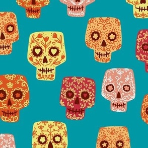 Mexican Day of the Dead Sugar Skulls Teal