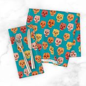 Mexican Day of the Dead Sugar Skulls Teal Small Scale