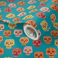 Mexican Day of the Dead Sugar Skulls Teal Small Scale