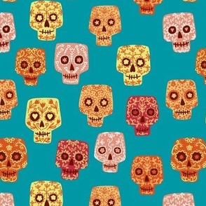 Mexican Day of the Dead Sugar Skulls Teal Small Scale