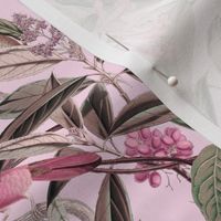 Tropical Jungle Fantasy Paradise Bird Pattern Pastel Romance Smaller Scale