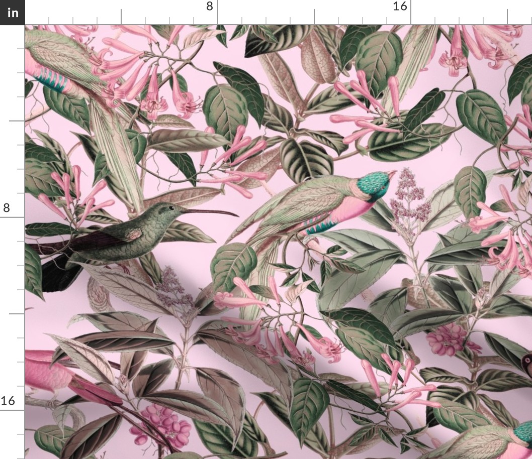 Tropical Jungle Fantasy Paradise Bird Pattern Pastel Romance