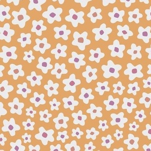 Unfolded / medium scale / yellow minimal modern floral allover pattern with abstract blossoms