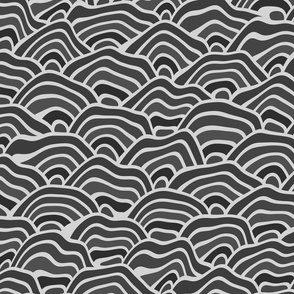 Groovy Retro Black and White Monochromatic Squiggly Seigaiha Pattern