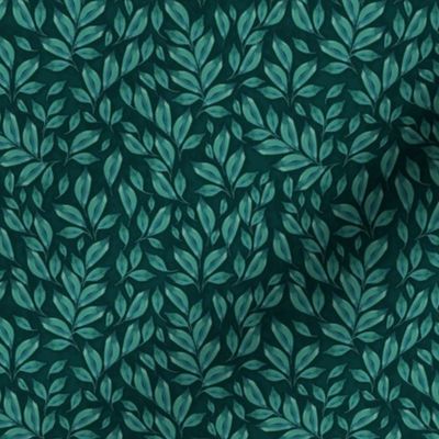 Watercolour Leafy Branches on Dark Teal Small