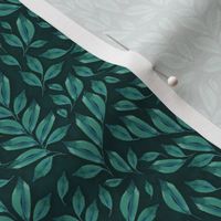 Watercolour Leafy Branches on Dark Teal Small