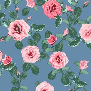 Climbing Roses Cottage Core Garden in Dusty Blue Large