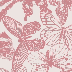 Abstract Spring Butterflies Pink on Cream Large