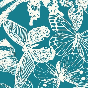 Abstract Spring Butterflies on Teal Large
