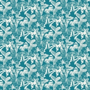 Abstract Spring Butterflies Pink on Teal Small