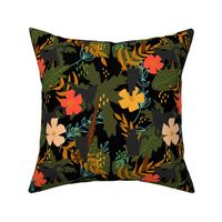 Black Cat Tropical Aesthetic Palms Summer Hawaiian Pattern Print - Black