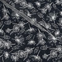 White Summer Weeds on Graphite Woven Texture