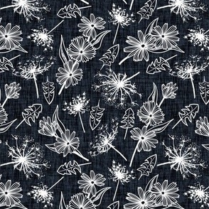 White Summer Weeds on Graphite Woven Texture