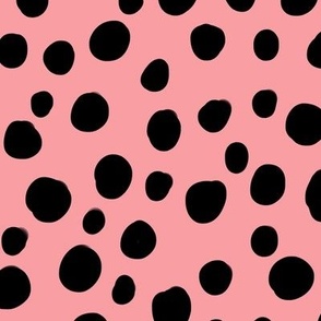 Black Polka Dots on Pink Background Fabric