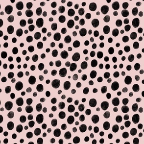 Polka Dots, Black Brush Dots on Light Pink
