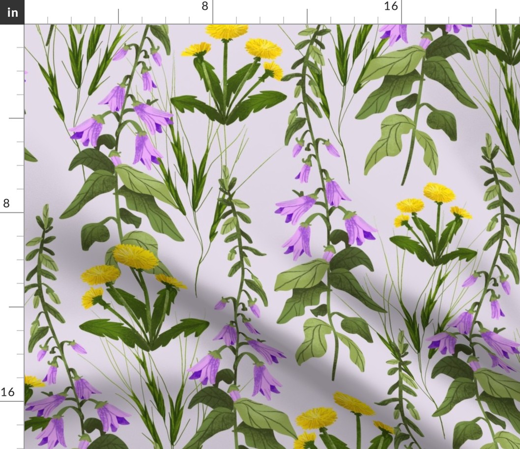 Creeping Bellflower and Dandelion - Purple Background