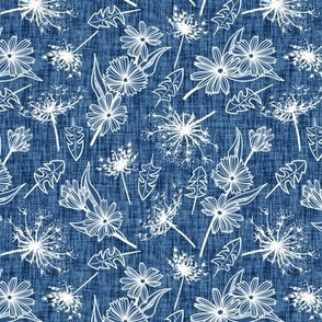 White Summer Weeds on Aegean Blue Woven Texture