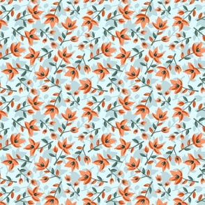 Meadow flowers - orange on teal