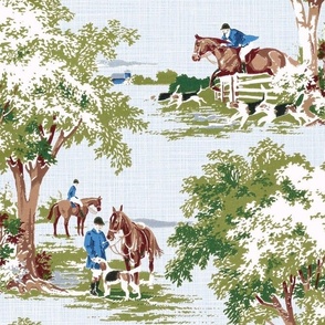 Equestrian Hunt Scene Blue