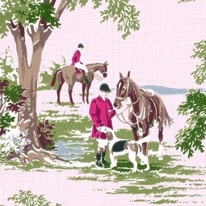 Equestrian Hunt Scene in Pink