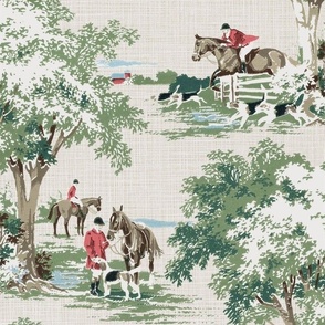 Hunt scene in Muted Red on Tan