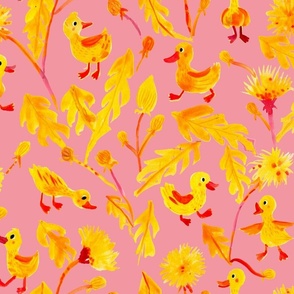 Springtime_Ducks and Dandelion_PInk yellow