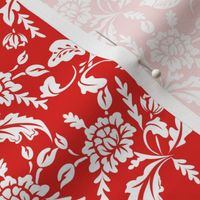 Luxe Maxima- Folk Florals and Birds- White Red- Small Scale