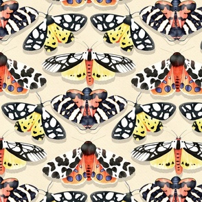 Tiger Moths on Paper Textured Color - cream 