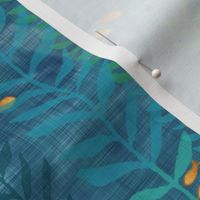 Kelp Forest in Blue and Gold (large scale) | Sunlight, seaweed and ocean fish, water fabric, sea fabric, ocean decor, aqua and gold, bathroom wallpaper, seaside, beach wear.