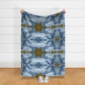 Watercolor Blue and White Clouds Fabric Sky,  Blue White Gold