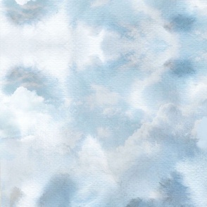 Watercolor Blue and White Clouds Fabric Sky, Light Blue