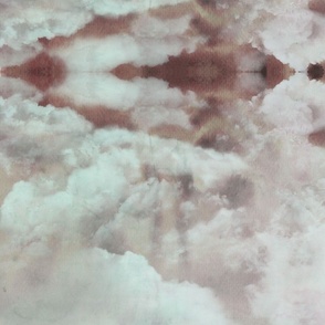      Watercolor Blue and White Clouds Fabric Sky,  Mauve Red White