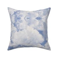 Watercolor Blue and White Clouds Fabric Sky,  Light Blue White