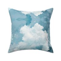 Watercolor Blue and White Clouds Fabric Sky,  Blue Aqua White