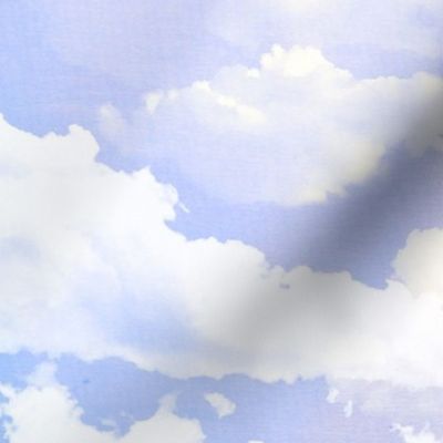 Watercolor Blue and White Clouds Fabric Sky,  Light Blue Lavender White