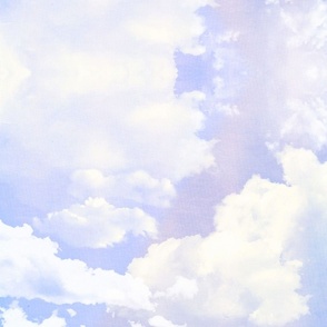 Watercolor Blue and White Clouds Fabric Sky,  Light Blue Lavender White